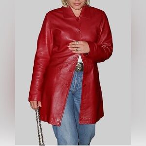 Vintage Beautiful Women's Size 2X Centrigrade Red 100% Leather swing Coat